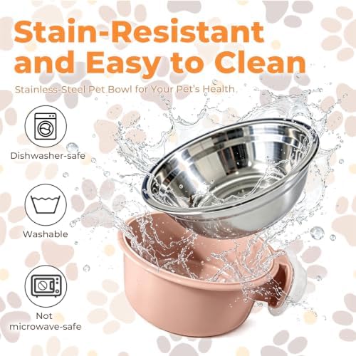 2Pcs Pets Lightweight Stainless Steel Bowl,Removable Stainless Steel Pet Hanging Food Water Feeder Bowl for Puppy Dog Cat Rabbit Ferret Bird Gunea Pigs (Pink-Small) - Image 5