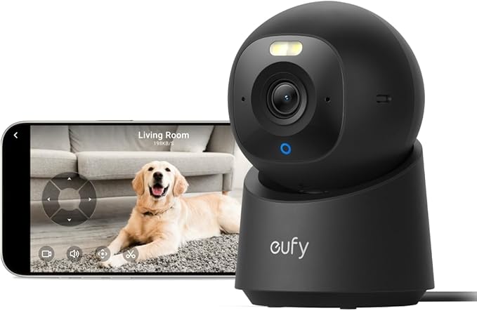 eufy Security 4K Indoor Camera E30,Pan & Tilt,AI Auto Tracking,Color Night Vision,Pet/Baby/Nanny Monitor with Two-Way Audio,AI Human/Pet Detection,Works with HomeKit, No Monthly Fee, Black by Unknown