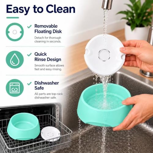 2-Pack Green No Spill Dog Water Bowl, Pet Floating Water Bowl No Wet Mouth, Anti Splash Slow Water Feeder, Keeps Fur Dry Drinking Bowl for Dogs & Cats, Large Capacity Travel Friendly - Image 7