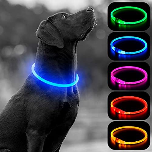 HIGO LED Dog Collar, USB Rechargeable Light Up Dog Collars Glow in the Dark, TPU Cuttable Pet Safety Dog Necklace for Nighttime Dog Walking (Blue) by Higo