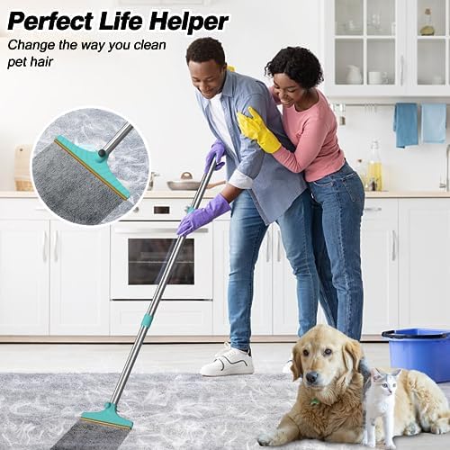 Carpet Rake for Pet Hair Removal - Reusable Pet Hair Remover, 45” Adjustable Long Handle Cat Dog Carpet Rake Scraper with Patented Design, Dog Hair Rake Brush for Rugs, Mats - Image 4