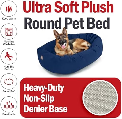 Majestic Pet 52 Inch Suede Calming Dog Bed Washable – Cozy Soft Round Dog Bed w/Spine Support for Dogs to Rest Head - Fluffy Donut Dog Bed 52x35x11 (Inch) - Round Pet Bed X- Large – Navy (2025) - Image 6