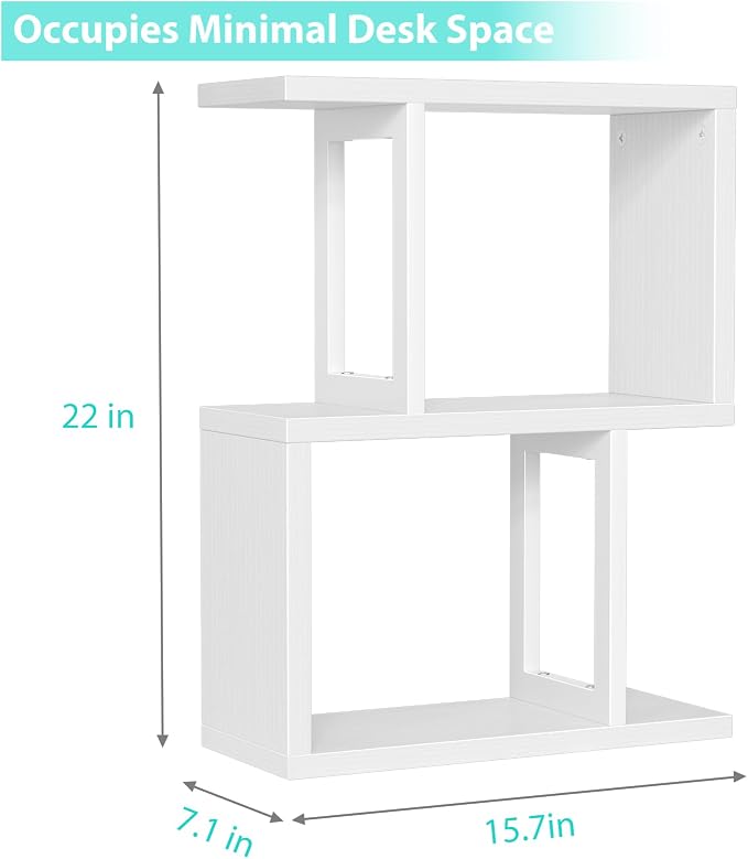 Small Desktop Bookshelf for Top of Desk Shelf - Mini White Table Bookcase 3-Tier Shelves Storage Book Organizer Hutch for Dorm Office College - Image 2