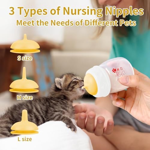 Pet Feeding Bottle and Syringes,60ml Nursing Bottle, 3 Sizes Nipples with Ventilation Valve Resistant Tearing Perfect for Puppies, Kittens, Small Wildlife (Yellow) - Image 6