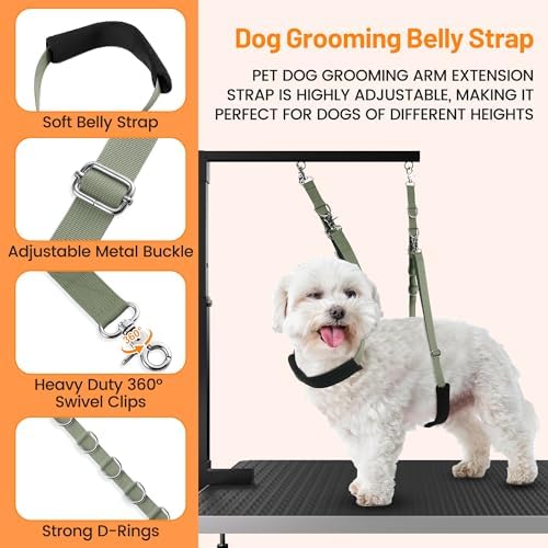 Dog Grooming Belly Strap - Dog Grooming Loops for Table Arm Extender with Clamp Extension Loop Bathing Restraint Leash No Sit Haunch Holder for Small & Medium Dogs Hair Cutting Washing (Army Green) - Image 3