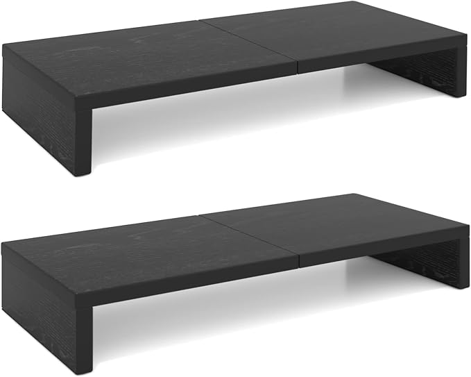 TEAMIX 2 Pack Monitor Stand Riser-20 inch, Black Desktop Stand for PC/TV/Laptop/Printer, Keyboard Shelf Organizer Wood Monitor Riser with Storage by TEAMIX