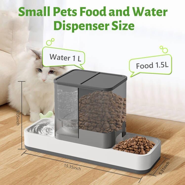 Yummy Sam Automatic Small Pet Feeder and Water Dispenser, Grey - Image 2