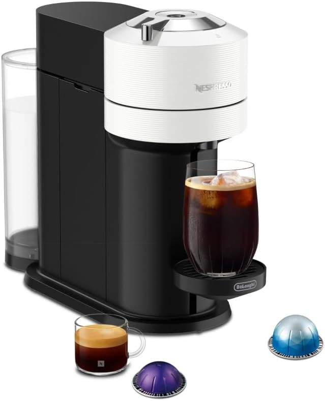 Nespresso Vertuo Next Coffee and Espresso Maker by De'Longhi, White | White coffee machine with slim, sustainable design. Brews 6 cup sizes, espresso to 18 oz., all topped with crema. by Unknown