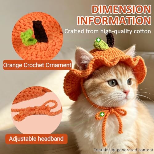 Orange Cat Hat, Cotton & Soft Cute Knitted Hats for Cats Birthday Party Spring Christmas Puppy Hat for Small Pets (Orange,M) - Image 3
