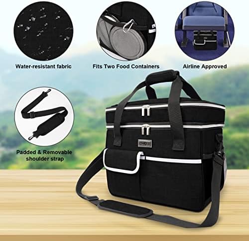 BAGLHER Dog Travel Bag for Supplies - Double-Layer Airline Approved Weekend Pet Travel Organizer Set for Dog and Cat Tote with 2 Pet Food Containers and 2 Collapsible Silicone Bowls Black - Image 5