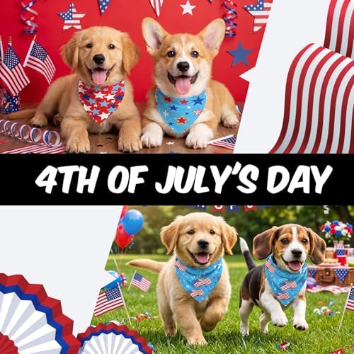 Weewooday 50 Pcs 4th of July Dog Bandanas Bulk for 1776 Patriotic 250th Anniversary Star Red White and Blue Independence Day Flag Scarf for Small Medium Large Outfit(Star, 19.7 x 13.8 x 13.8 Inch) - Image 2