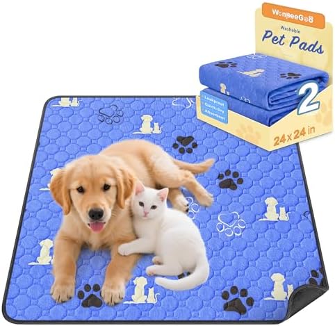 WanpeeGoo Washable Pee Pads for Dogs, Waterproof, 24 x 24 in, 2 Pack, Blue by WanpeeGoo