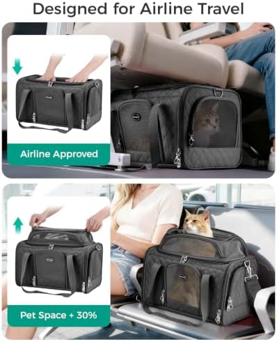 Pet Carrier Airline Approved 18x13x9.5 in, Soft-Sided Top-Expandable, Black - Image 3