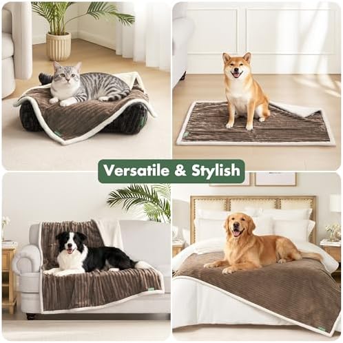 Waterproof Dog Blanket for Large Dogs - Washable Pet Throw Blanket for Couch Bed Protector, Cozy Fleece Calming Dog Blankets for Indoors & Outdoors, Brown, 50"x60" - Image 5
