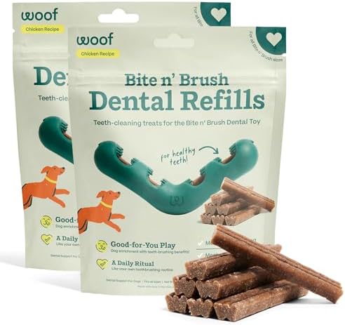 WOOF Bite n' Brush Dog Dental Sticks, Refills for Chew Toy, Chicken, 2 Pack by Woof