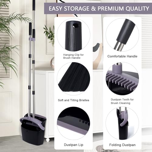 Broom and Dustpan Combo Set,55" Long Handle,Charcoal - Image 5