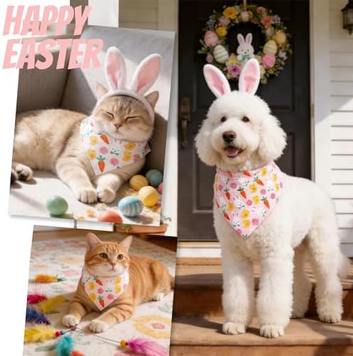 Dog Bandana for Easter Day - Lovely Bunny Carrot Chicken & Daisy Flower Theme, Holiday Pet Costumes Scarf with Adjustable Snap Button, Medium to Large Breeds (30-75lbs) - Image 3