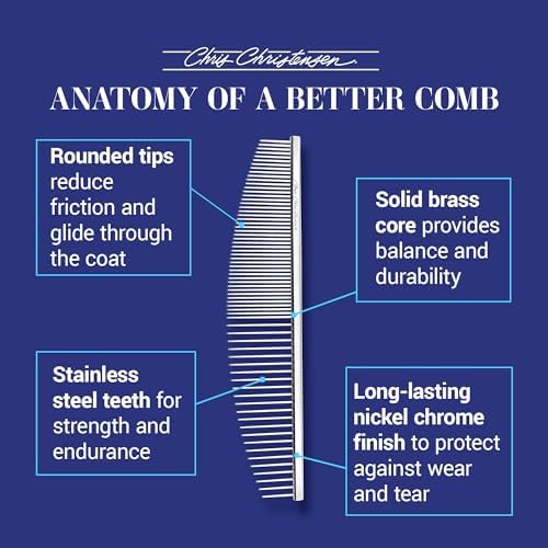 Chris Christensen 00C 6.5 in Crescent Coarse/Fine Finishing Butter Comb, Groom Like a Professional, Rounded Corners Prevent Friction and Breakage, Solid Brass Spin with Steel Teeth, Chrome Finish - Image 5