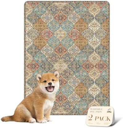 nunubaby Washable Pee Pads for Dogs, Stylish, Non-Slip and Leak-Proof Pee Mat. Ultra-Absorbent Reusable Potty pad for Crates and Floors.(Cream/Multi, 18" x24" ) by Nunubaby