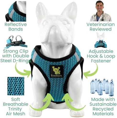 EcoBark Step in Dog Harness - Eco-Friendly Small & Medium Breed Dog Harnesses - Reflective and Adjustable Mini Body Halter Vest - Soft Mesh Toy Breed Harness (Aqua Blue, Medium) - Image 3