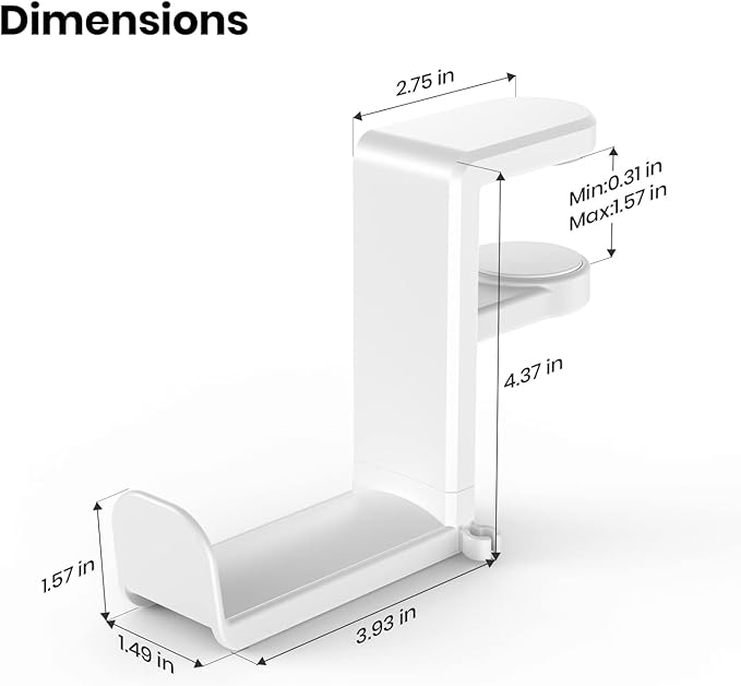 EURPMASK PC Gaming Headset Stand - Adjustable Clamp-on Headphone Holder, 360 Degree Swivel & Cable Clip Organizer - White - Image 7