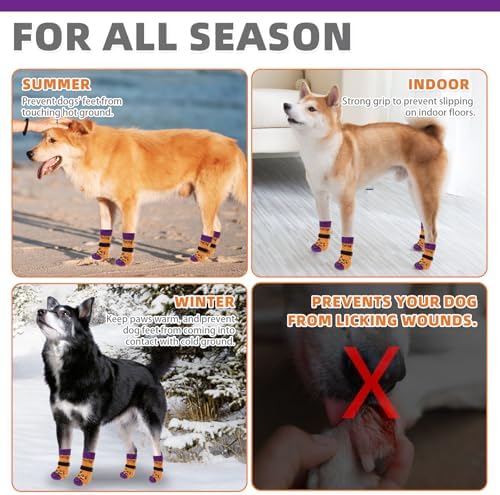 KOOLTAIL Anti Slip Halloween Dog Socks to Prevent Licking Paws, Dog Costume Boots&Paw Protector with Grippers for Hardwood Floors, Warm Winter Traction Control Booties for Small Medium Large Dogs, L - Image 5