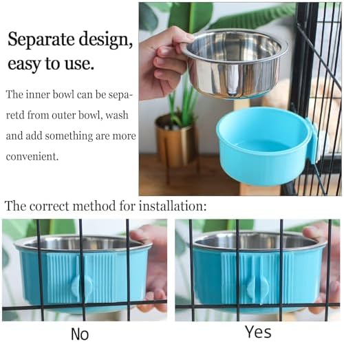 kathson Crate Dog Bowl, Removable Stainless Steel Hanging Pet Cage Bowl Food & Water Feeder Coop Cup for Cat, Puppy, Birds, Rats, Guinea Pigs (6 PCS, Size: M, 2×Blue,2×Green,2×Pink) (Pack of 2) - Image 5