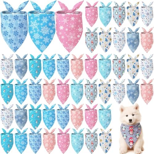 Weewooday 50 Pcs Winter Bandanas Bulk for Dogs Snowflake Cats Bandanas Charm Soft Triangle Bibs Adjustable Scarf for Small Medium Large Pets Winter Costume(19.7 x 13.8 x 13.8 Inch) by Weewooday