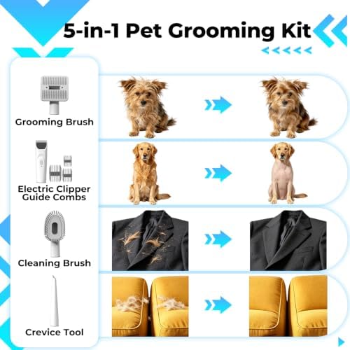 Dog Grooming Vacuum Kit, 5-in-1 Pet Hair Vacuum with Clipper - Image 2