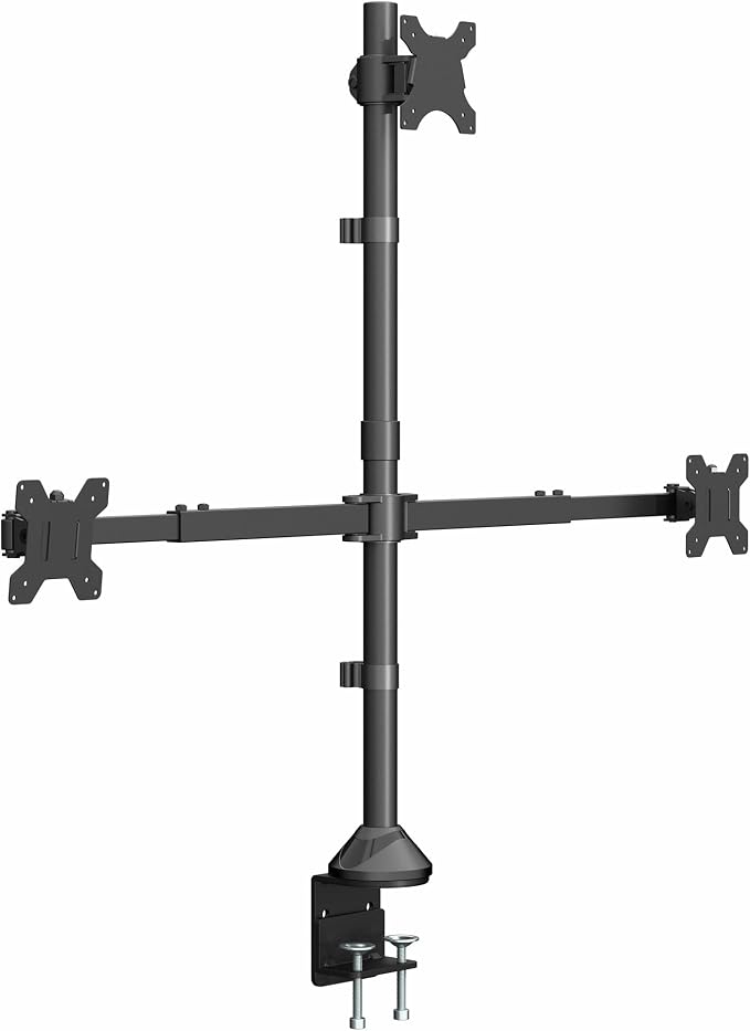 VIVO Premium Triple Ultra Wide LCD LED 27 to 38 inch Monitor Desk Mount, Heavy Duty C-clamp, Extra Tall Pole, Adjustable Telescoping Arms, Flush Wall Setup, Fits 3 Screens, Black, STAND-TS3CT by Unknown