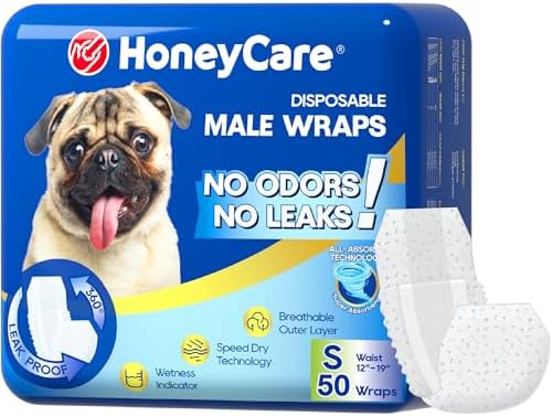 HONEY CARE All-Absorb A26 Male Dog Wrap, 50 Count, Small by HoneyCare