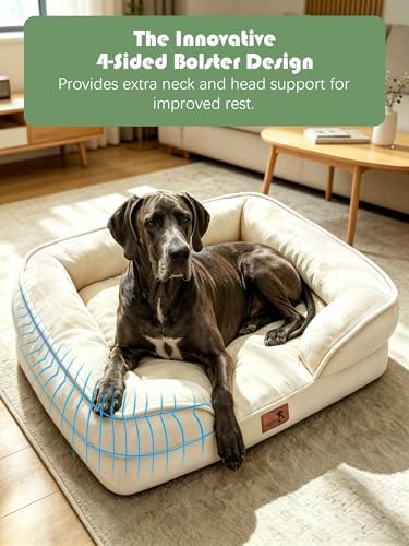 Spotted Play Orthopedic Dog Bed with Sides - Sofa Beds for Extra Large Dogs, Supportive Foam Pet Couch Bed with Washable Removable Cover, Waterproof Lining and Non-Slip Bottom, Ivory - XXL - Image 5