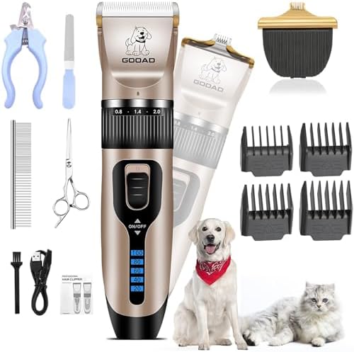 Dog Clippers Grooming Kit and Trimmer for Small and Large Dogs Cats by Gooad