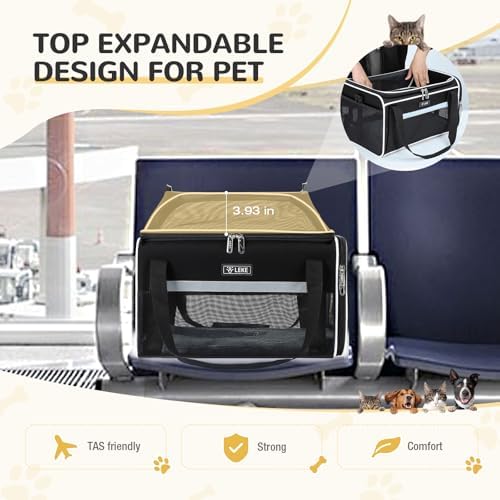 Lekereise Top-Expandable Pet Carrier 18x13x9.5 Inch Southwest Frontier Airline Approved Soft Sided Underseat to 15lbs Travel Carriers for Small Cats Dogs with Locking Safety Zippers Anti-Scratch Mesh - Image 6