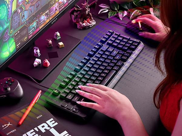 HyperX Eve 1800 – Gaming Keyboard, 1800 Form Factor,10 Zone Customizable RGB Lighting, Built-in Media Buttons, Membrane Switches, – Black - Image 6