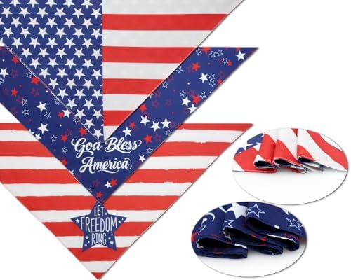 American Flag Dog Bandanas 3 Pack Small, 4th of July Patriotic Pet Scarf Bandana for Small Dogs Cats, Independence Day Memorial Day Red White Blue Holiday Costume Polyester - Image 3