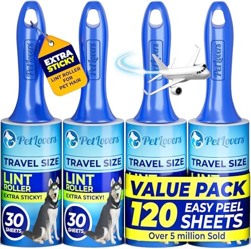 PetLovers Extra Sticky Lint Roller Mega Value Set for Pet Hair Removal and Clothes, Dog and Cat Lint Remover (Blue, 4 Pack Mini) by PetLovers