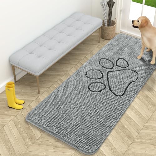 OLANLY Dog Door Mat for Muddy Paws 59x24, Paw Print Design Chenille Mud Mat by OLANLY