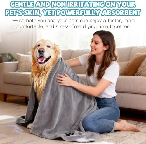 Puomue Microfiber Dog Towels for Drying Dogs, Super Absorbent and Soft Pet Grooming Towel, 40 Inch X 23.6 Inch, Perfect Dog Shower & Bath Supplies for Large, Medium or Small Dogs, Grey - Image 5