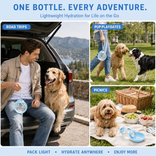 Dog Water Bottle Portable Pet Travel Bowl 2in1 Pet Drinking Feeder for Walk Outdoor 13.5oz Leak-Proof Dog Water Dispenser - Image 2