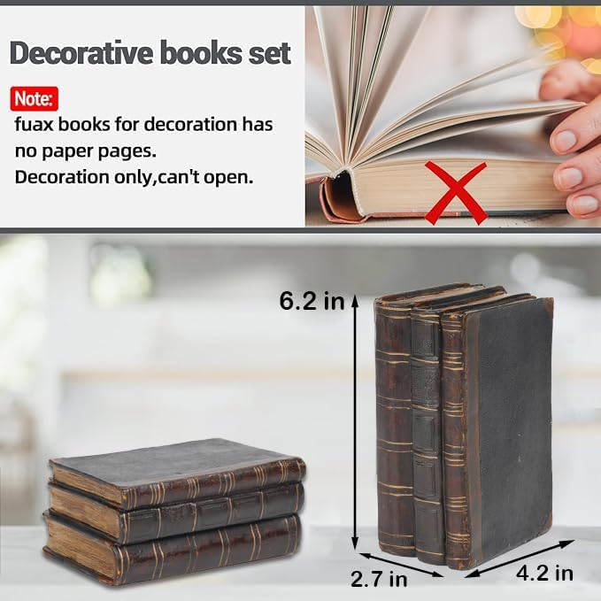 Decorative Books Coffee Table Books Decor - Resin Retro Classical Fake Decorative Books Set of 3 for Living Room, Office, Mantle Shelves Decor 4.2 * 2.7 * 6.2 Inch Guichifun - Image 3