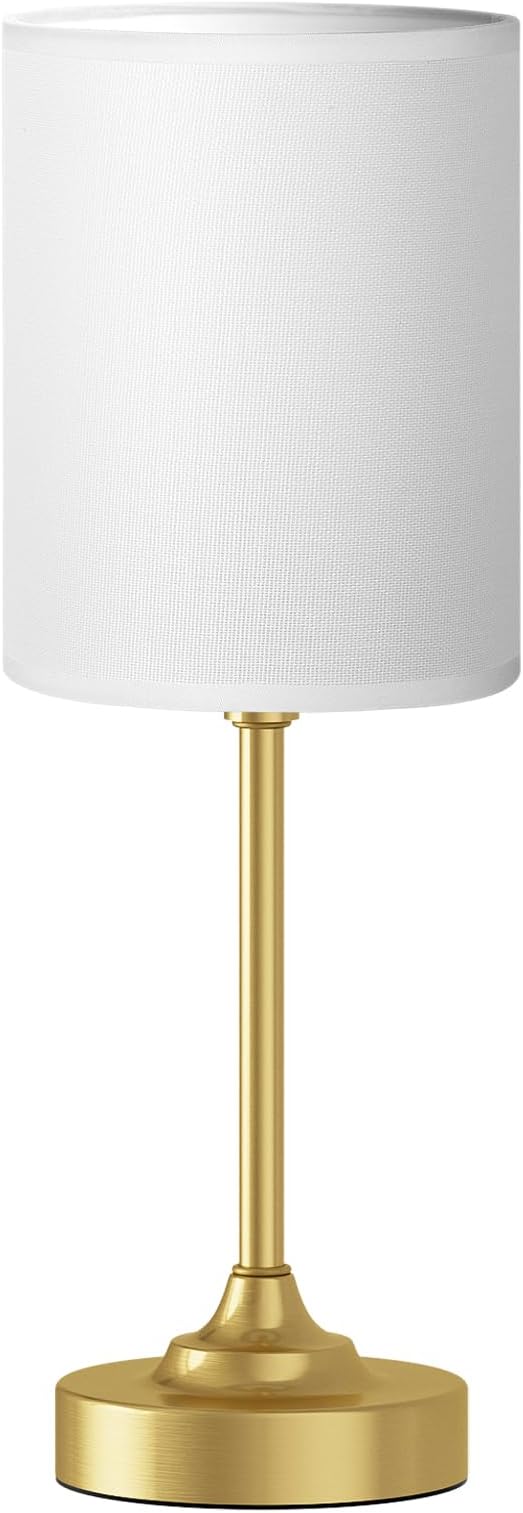 Fenmzee Gold Nightstand Bedroom Lamp - 3 Way Dimmable Bedside Lamp, Small Table Lamp Linen Lampshade for Office Desk, LED Bulb Included - Image 6