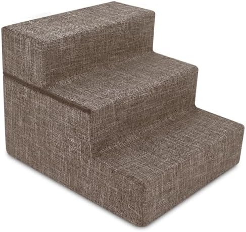 Best Pet Supplies Dog Stairs & Steps - Foam Steps for Small Dogs & Cats, Non-Slip Indoor Balanced Pet Step Support, Dog Ramp, No Assembly, Brown Linen, Foldable 3-Step (16.5-inch Height) by BestPetSuppliesLLC