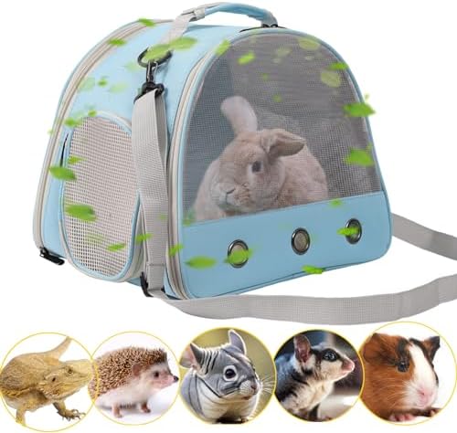 Ventilation Cage,Bearded Dragon Travel Carrier,Guinea Pig Carrier,Guinea Pig Bag for 2,Reptile Travel Carrier for Lizards Sugar Glider Hedgehog Rat Parrot Birds,Airline Approved (Blue, Mesh Carrier) by WEVONIGU
