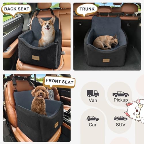 JOEJOY Dog Car Seats for Small Medium Dogs Under 35lbs, Dog Booster Seat with Detachable Washable Cover and Cushion, Memory Foam Pet Car Seat with Safety Belt and Storage Pockets (DG) - Image 6