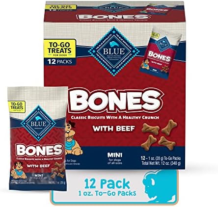 Blue Buffalo Bones Natural Crunchy Dog Treats to-GO, Mini Dog Biscuits, Beef 1-oz Bags (Pack of 12) by BlueBuffaloCompanyLtd