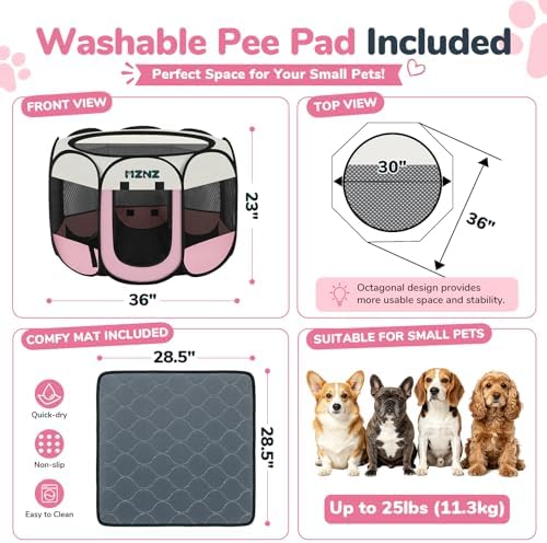 Dog Cat Small Animal Puppy Playpen Crate with Pee Pad, Medium, Pink - Image 2