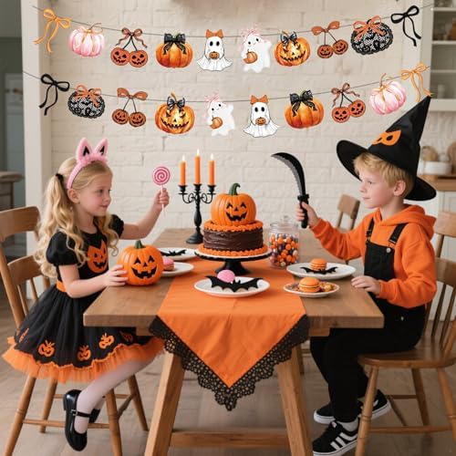 Halloween Party Decorations Bows and Pumpkins Banner Decor Spooky Cute Halloween Party Supplies for Girls or Kids Indoor Trick or Treat Celebration - Image 5