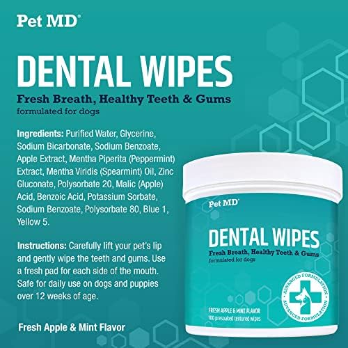 Pet MD Dental Wipes for Dogs Teeth - Fresh Apple & Mint Flavor - 100ct - Image 6