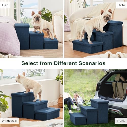 Love's cabin Dog Stairs for High Bed, Foldable Pet Stairs for Small Medium or Large Dogs Puppy with Storage for Bed or Couch, Cat Dog Steps Ramp with Zip up to 200 lbs, Navy Blue, 3 Steps - Image 6
